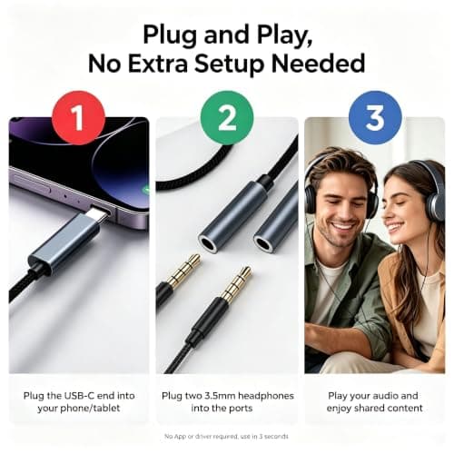 1 Pack USB C to Dual 3.5mm Aux Audio Cord Jack headphone splitter Adapter — view 6