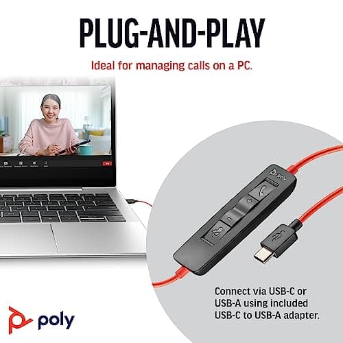 Poly Blackwire 3210 Wired Headset - Noise-Canceling Mic - Single-Ear Design - Connect to PC/Mac via USB-C or USB-A - Works w/Teams, Zoom — view 4