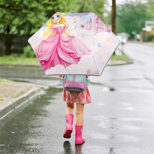 Decalsweet Kids Folding Umbrella,Windproof Automatic UV Umbrella Princess — view 4