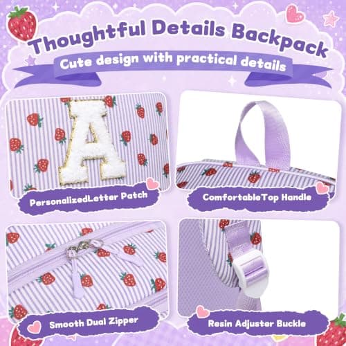 I IHAYNER Initial Kids Backpack for Girls, Lightweight Preschool Elementary Backpack, Girl Bookbag for School Travel Daycare, Purple-e, S — view 5