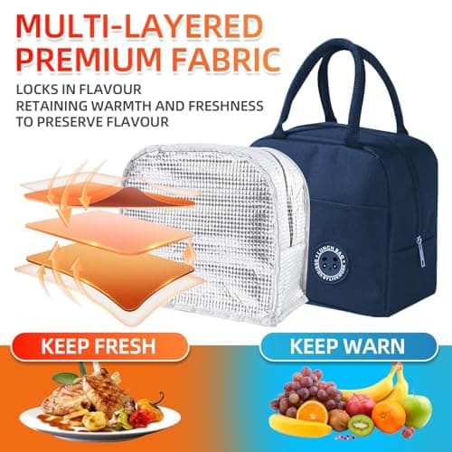MeiLang Small Insulated Lunch Bag | Leakproof Thermal Cool Bag Reusable Lunch Tote Bag for Work School Picnic Travel Navy Blue — view 2