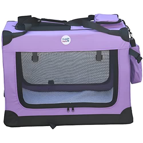 HugglePets Foldable Fabric Pet Crate Carrier - Purple (Small 50 x 34cm) Lightweight & Ventilated Double Door Carrier for Dogs & Cats with Sheepskin Mat. Ideal for Home & Travel. — view 2