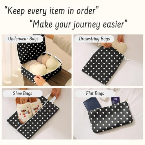 8PCS Packing Cubes for Suitcase, Travel Luggage Organisers for Backpack, Waterproof Storage Bags for Clothes Shoes, Travel Essentials Accessories - White Dots — view 4