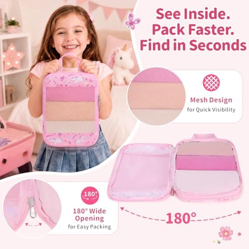 Bagseri Kids Compression Packing Cubes - 4 Piece Travel Set, Pink Unicorn — view 5