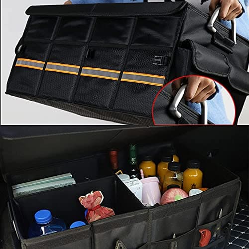 SOREIA Collapsible Car Trunk Organizer with Reflective Strips, Durable 1680D Oxford Fabric, Large Capacity Storage Bin with Aluminum Handles, Anti-Slip Bottom Black Small (S: 35 * 35 * 30cm) — view 3