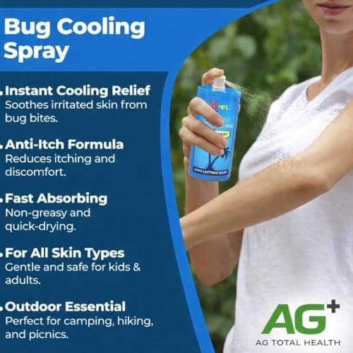 Bug Bite and Sting Relief Cooling Spray 70ml (3 Pack) - Features a Tropical Formula for Long-Lasting Relief - Exclusive AG Total Health Bundle — view 2