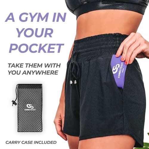 Coredsteady Resistance Set of 5 - Mini Fitness & Loop Exercise Bands for Men & Women - Yoga, Body & Gym Sport Strength, Muscle & Tone - With E-Guide & Travel Bag — view 4