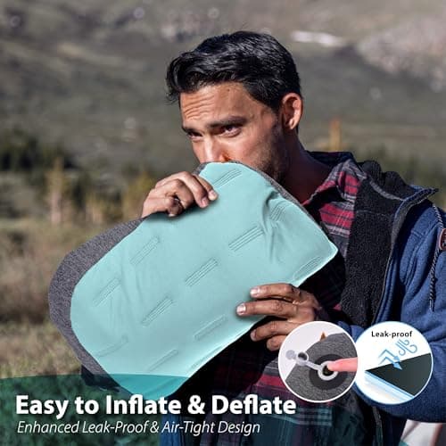 TREKOLOGY Inflatable Camping Pillow - Travel Pillows for Backpacking, Beach & Airplane - Blow Up Head & Neck Support Camp Cushion with Removable Cover, Adjustable Attachment Strap & Storage Bag (Blue) — view 4