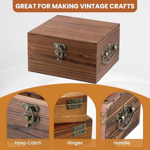 MARRTEUM 1 Set Jewelry Box Hinges Hasp Catch, Retro Engraved Decorative Hardware Kit with Screws for DIY Wooden Case Furniture Cabinet Suitcase Decoration and Repairs (Antique Bronze) — view 5