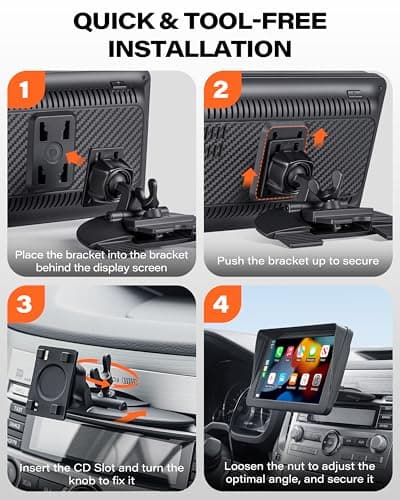 APPS2Car CD Slot Mount for CarPlay Screen, 360° Rotation Tool-Free Installation CarPlay CD Mount Compatible with 7-11 Inch Portable Car Play Screens & GPS Navigation — view 3
