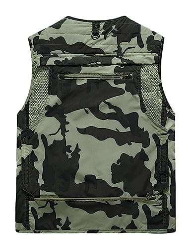 Sukany Men's Leisure Outdoor Work Safari Fishing Travel Cargo Vest Jacket Photo Mesh Waistcoat Multi Pockets Camouflage Army Green 2XL — view 3