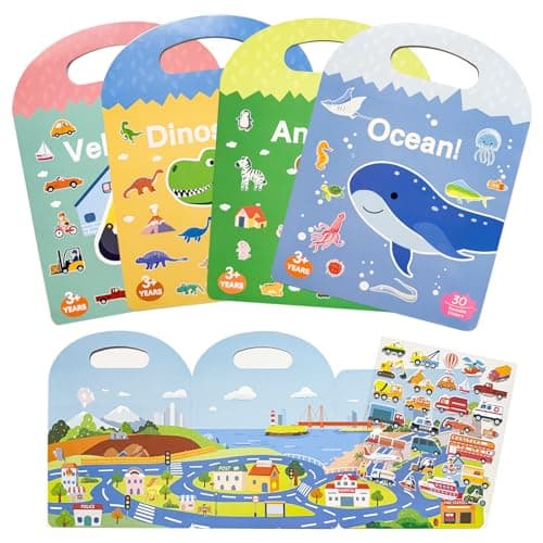 Reusable Sticker Books for Toddlers, Travel Toys for 2 Year olds