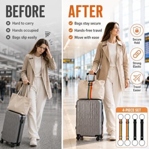 Kynoz 4PCS Luggage Connector Straps for Suitcases, Adjustable Travel Straps — view 3