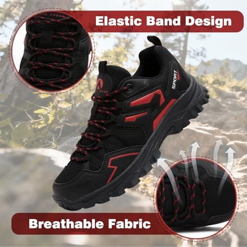 Mufanton Hiking Boots Mens Walking Boots Non-Slip Outdoor Mountain Trekking Shoes Lightweight Travelling Backpacking Camping Footwear Sneaker,Black red,EU44 — view 5