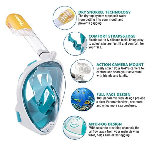 Flyboo Snorkel Mask, Full Face Snorkel Set, 180°view Snorkeling Gear with Panoramic Design-Compatible Sports Camera, Diving Mask with Anti-fog and Anti-leak Technology for Adults and Kids — view 2