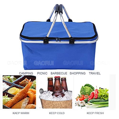 Insulated Picnic Basket Cooler Bag Reusable Lunch Bag Folding Collapsible Cooler Basket 30L for Camping Sports Beach Travel (Orange) — view 2