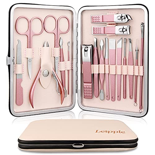 Manicure Set Professional Pedicure Nail Clippers Kit 18 Pcs,Beige/Pink