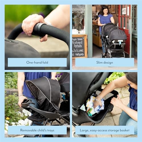 Graco Stadium Duo Tandem Double Pushchair - Suitable from birth to approx. 3 years (15kgs). Car Seat Compatible with SnugEssentials iSize infant car seat, Black/Grey fashion — view 3