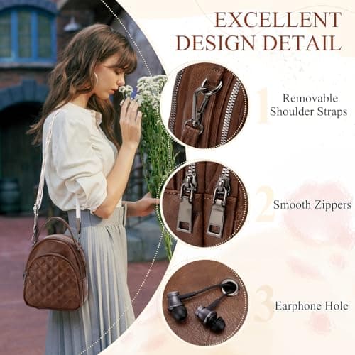 VX VONXURY Small Backpack Women, Fashion Vegan Leather Ladies Purse Mini Vintage Shoulder Bag for School Work Travel — view 3