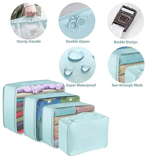 Packing Cubes for Suitcase,Lychico 9pcs Travel Luggage Packing Organizers Waterproof Travel Essentials Bag Clothes Shoes Storage Bags, Blue — view 4