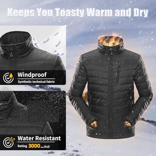 33,000ft Mens Winter Lightweight Jacket Warm Short Packable Puffer Jacket Transitional Padded Jacket Quilted Jacket for Men Lined for Hiking Travelling Pure Black XL — view 3