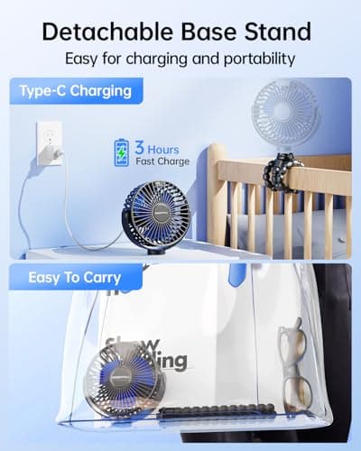 SWEETFULL Portable Pram Fan, LED Display, 4000mAh Battery Mini Stroller Fan — view 6