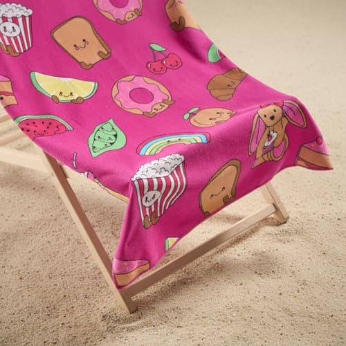 OHS Large Beach Towel Sweetie Pies, Super Soft Quick Dry Sand Free Beach Towels for Adults Kids Lightweight Compact Travel Pool Swim Summer Essentials Microfibre Towel, Magenta - 71 x 152cm — view 2
