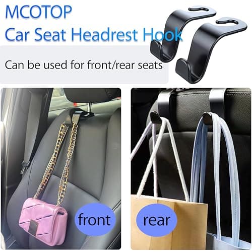 MCOTOP Car Seat Headrest Hook 8 Pack, Organizer Universal for Handbag/Purse/Gym Bag/Hat/Baby Gear/Groceries Car Accessories, Car Back Seat Headrest Hook, for Women Road Trip ssentials (Black) — view 6