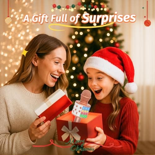 Fede Microphone for Kids Adults, Wireless Bluetooth Microphone with Flashing Colorful LED Lights Portable Speaker Karaoke Machine, Home KTV Player Support Android & iOS Devices for Party Singing — view 4