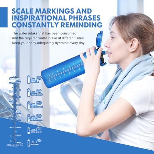 SEASEVEN Sports 1L Water Bottle with Straw for Gym,Office(Blue) — view 2
