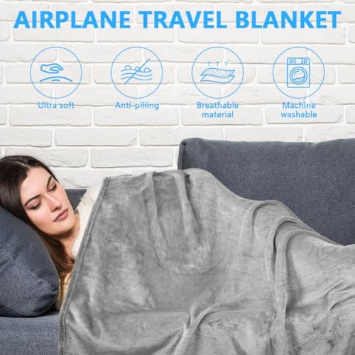 flintronic Travel Blanket and Pillow, 2 in 1 Airplane Blanket with Eye Mask and Ear Plugs, Compact Office Blankets, Lightweight & Portable Pillow for Adults, Kids,Long Flights and Trains (Grey) — view 4
