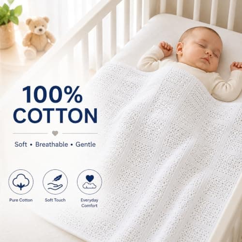 DUDU N GIRLIE Baby Pram Cellular Blanket, Moses Basket, White, 90x70cm — view 2