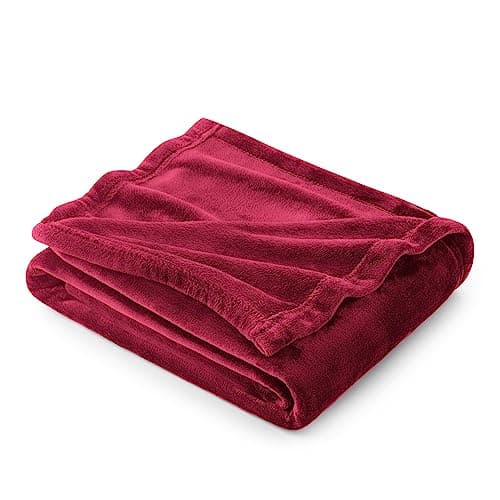 Bedsure Fleece Throw Blanket for Bed - Flannel Fleece, Dark Red, 150x200 cm