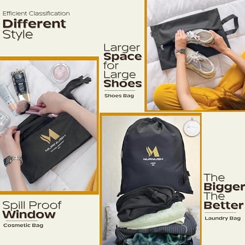 Murmush Black Packing Cubes for Suitcases [8-Pcs + 2 Perfume Atomizers], Eco-Friendly Travel Packing Cubes for Backpack with YKK Zips, Durable 300D Oxford Fabric, travel cubes for suitcases — view 4