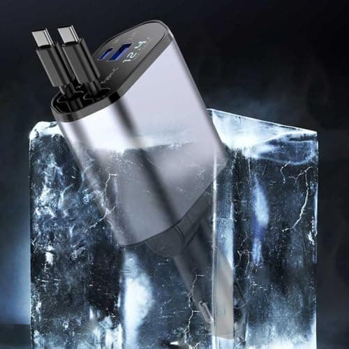 Retractable Car Charger,120W 4 IN 1 Super Fast Car Charger Adapter, Car Phone Charge with 2 Retractable Cable + USB/USB-C Ports and Voltage Display for i-Phone 16 15, i-Pad, Android etc — view 5