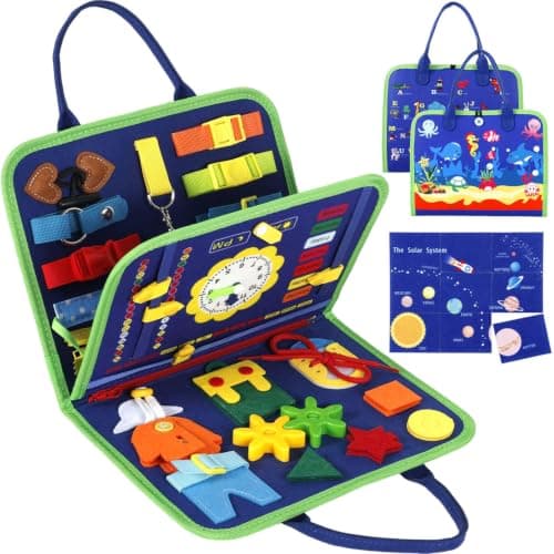 KTCINA Busy Board Montessori Toys for Toddler 1 2 3 Year Old, Educational Learning Activity Sensory Book Felt Quiet Book Montessori Sensory Toys Baby Travel Busy Books for Plane Car, Boys Girls Gift