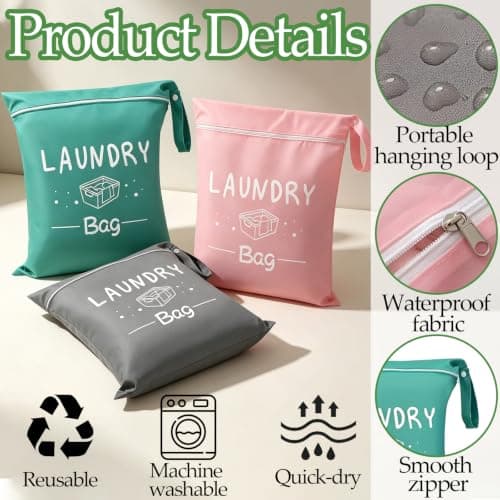 3-Pack Travel Laundry Bags, Waterproof Wet Bags for Clothes — view 3