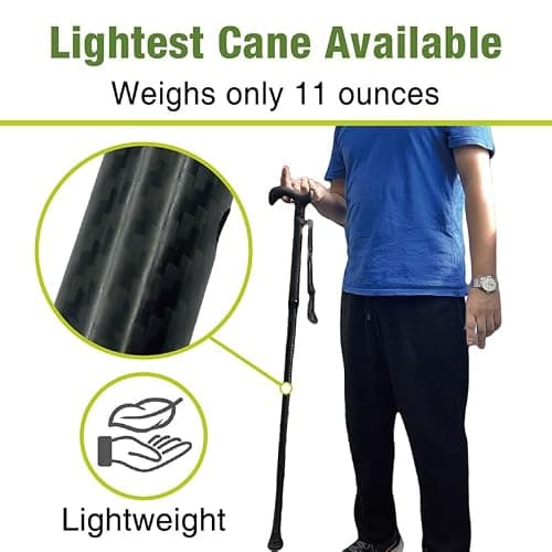 Carbon Fibre 4-Part Folding Adjustable Walking Stick Cane for Men, Ladies and Women with Soft Grip Handle - 33.5” to 37.5” Lightweight — view 2