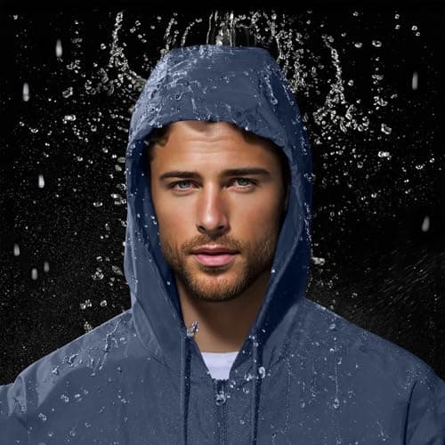 Waterproof Jacket Men Lightweight Packable Raincoat With Pockets Breathable Windproof Rain Coat Casual Softshell Hiking Cycling Outdoor Clothes Navy 3XL — view 3