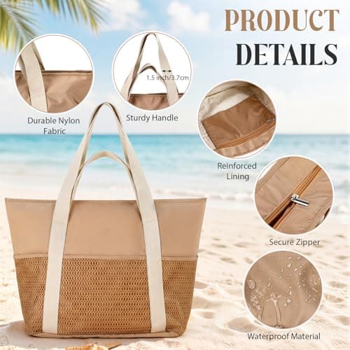 Aliceset 6 Pack Waterproof Beach Bags Bulk Sandproof Travel Tote Bag for Women with 6 Mesh Pockets Large Capacity Organizer for Travel Swim Vacation — view 4