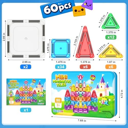 Soyee Mini Travel Magnetic Tiles with Metal Tin Case for Kids Ages 3+ — view 6