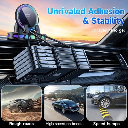Foluu 360° Rotating Wireless Charging Car Phone Holder with RGB Ambient Light, 15W Fast Charging One-Click Auto Locking Dashboard Holder for Car Navigation, Compatible with iPhone & Android — view 5