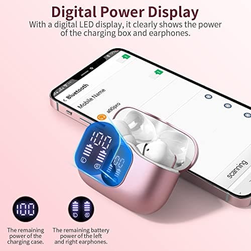 Wireless Earbuds,Bluetooth 5.4 Headphones In Ear with 4 ENC Noise Cancelling Mic,LED Display 2026 Bluetooth Earbuds Mini Deep Bass Stereo Sound,36H Playtime,Wireless Earphones IP7 Waterproof,Rose Gold — view 6