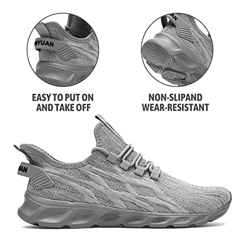 CAIQDM Mens Trainers Running Shoes Leisure Sneakers Mesh Walking Gym Tennis Shoes Lightweight Breathable Sports Outdoor Fitness Jogging Grey 10.5 UK — view 5