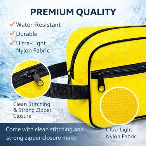 Water-Resistant Toiletry Bag for Men & Women - Lightweight Travel Wash Bag with Multiple Compartments, Compact Dopp Kit Cosmetic Organizer, Durable Nylon Shaving & Makeup Storage Case (Yellow) — view 3