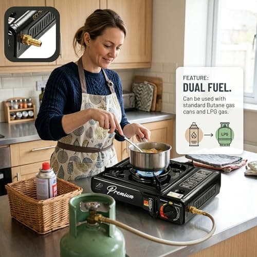 Butane Gas Stove + 4 Butane Cans Portable Cooker in Carry Case 2 4 8 12 Gas Bottles Camping BBQ Kit Camping Stove with Automatic Ignition & Heat Control (Black stove with butane gas) — view 5