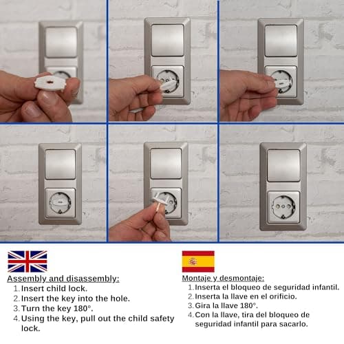 Socket child safety lock without glue, 20 pieces, suitable for sockets type F and type L, in white, with keys, outlet safety plug, connector child security, baby point lock set — view 6