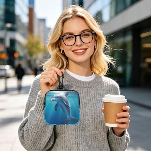 Mini Pouch with Carabiner, Neoprene Travel Makeup Bag with Zipper Tool Storage Pouch winter the dolphin Coin Purse Portable Earbud Case Waterproof Card Holder Wallet for Women Men — view 6