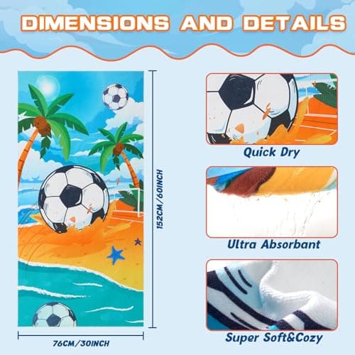 WERNNSAI Football Microfibre Beach Towel for Kids, 76 x 150cm Bath Towel — view 4