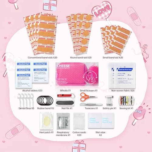 Women's First Aid Kit 120PCS Portable Set Wedding Day Emergency kit Items for Girl Lady Mother Wife Nurse for Girl Lady Mother Wife Nurse Present Set(Pink) — view 2
